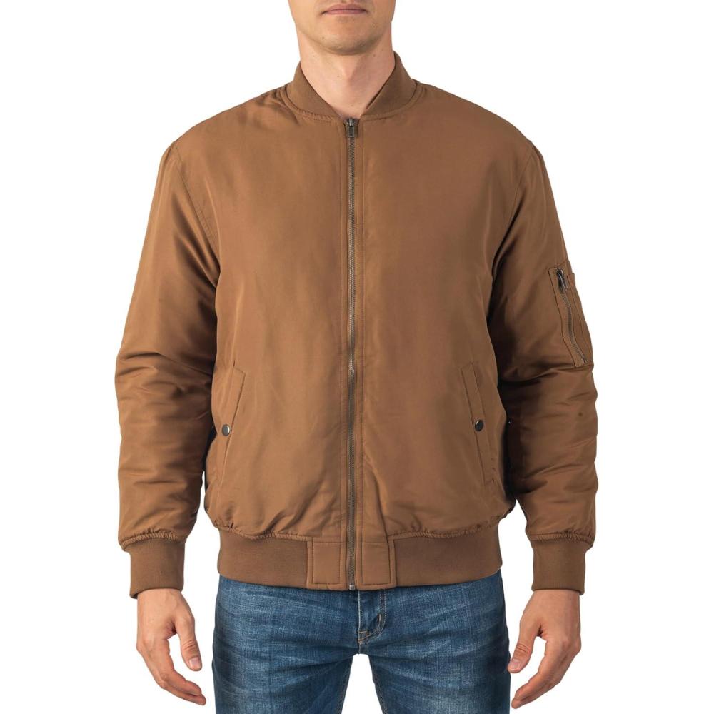 image:imageAlpine Swiss Damon Mens Bomber Jacket Warm Quilted Flight Jacket with Pockets Windbreaker Casual Layering Versatile OuterwearTan