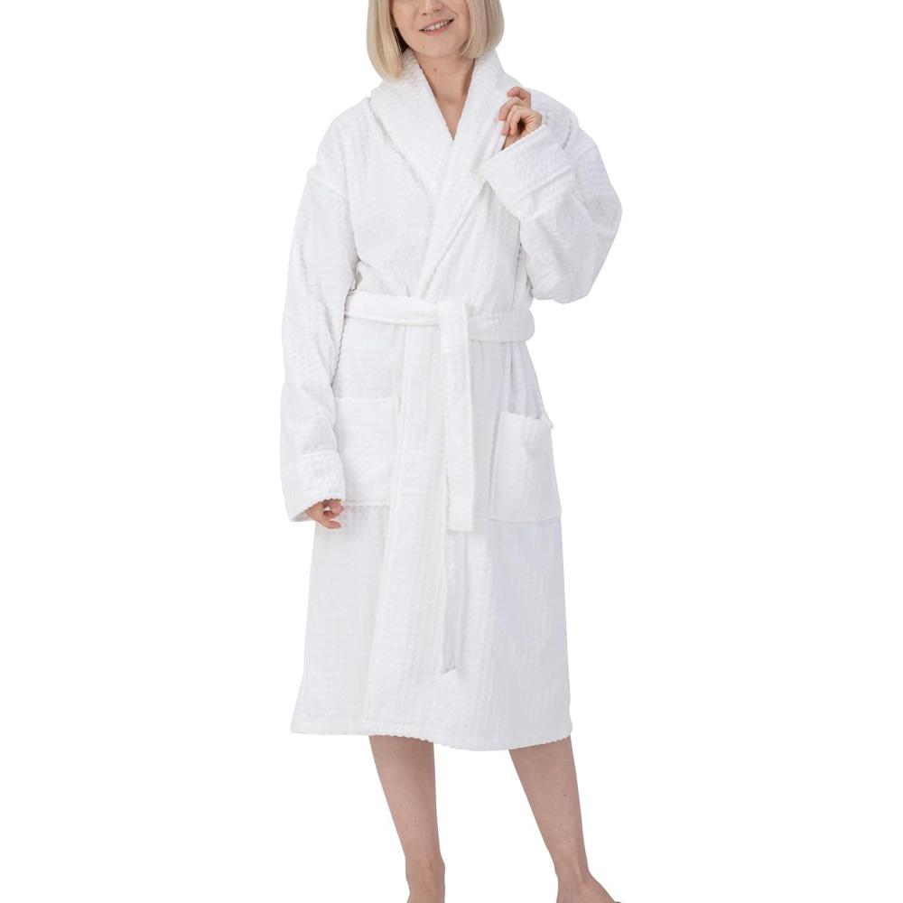 image:imageAlpine Swiss Elyse Womens Luxury Waffle Knit Cotton Bathrobe Shawl Collar Hotel Spa RobeWhite