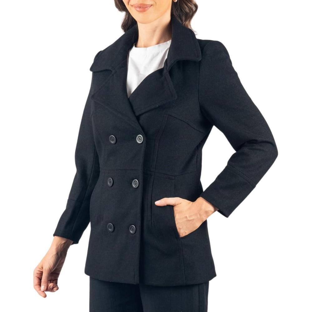 image:imageAlpine Swiss Emma Womens Wool Peacoat  DoubleBreasted 34 Length Overcoat Stylish amp Warm Blazer for Fall amp WinterBlack