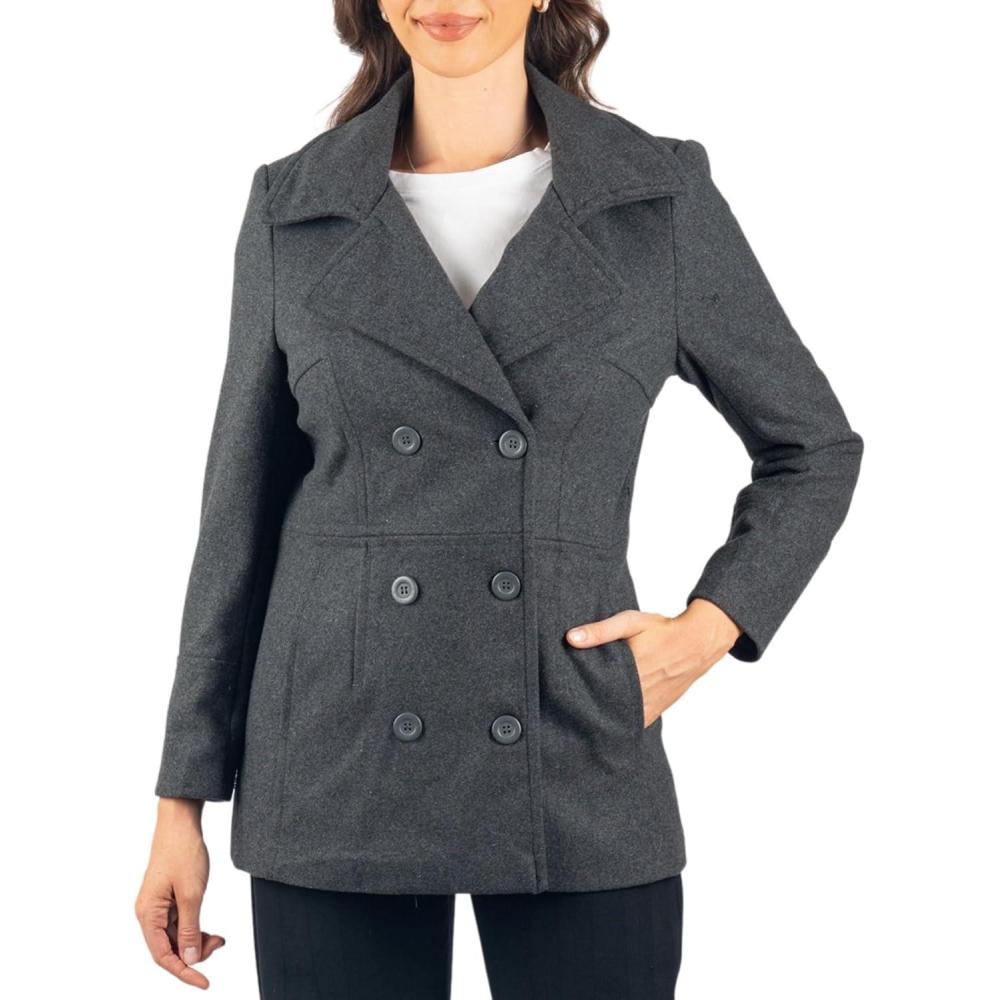 image:imageAlpine Swiss Emma Womens Wool Peacoat  DoubleBreasted 34 Length Overcoat Stylish amp Warm Blazer for Fall amp WinterGray