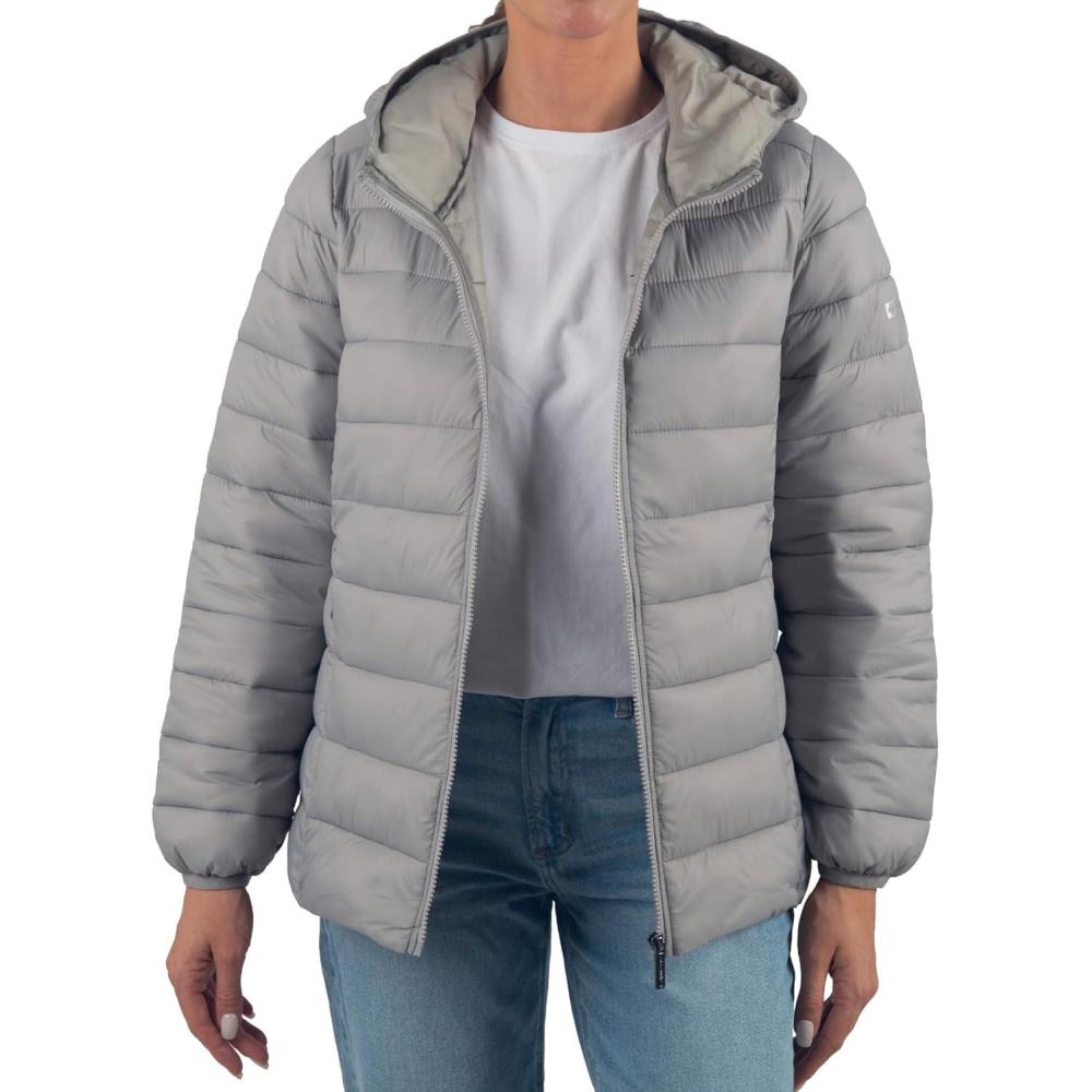 image:imageAlpine Swiss Eva Womens Hooded Puffer Jacket Down Alternate Coat Warm WaterResistant Packable Winter Outerwear Zip PocketsGray