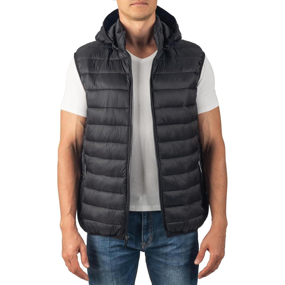 image:imageAlpine Swiss Gage Mens Puffer Vest Down Alternative Light Packable WaterResistant Quilted Sleeveless Jacket Removable HoodBlack
