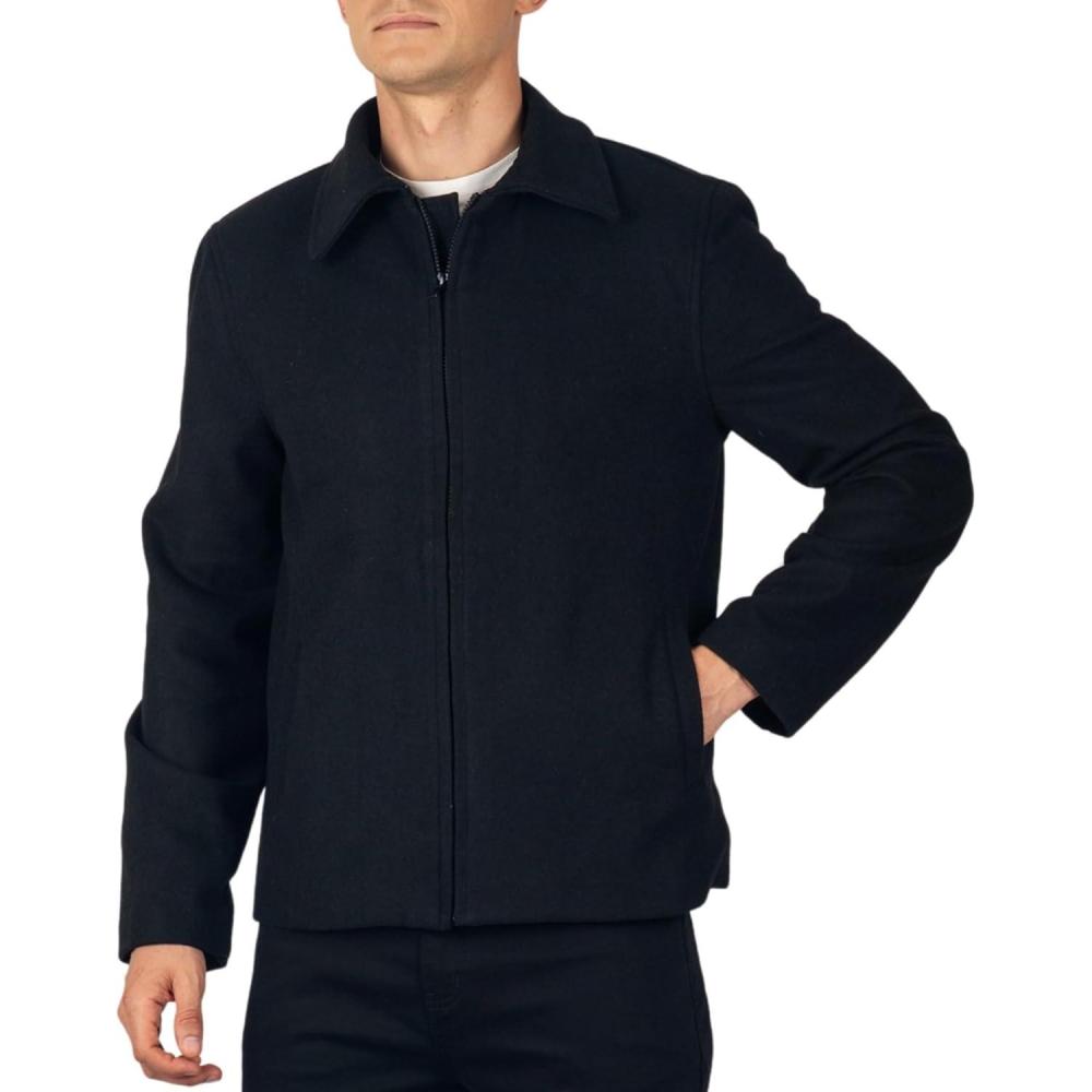 image:imageAlpine Swiss Grant Mens Wool Blend Jacket Classic Zip Up Coat Business Casual Hip Length Classic Collar Jacket Warm CoatBlack