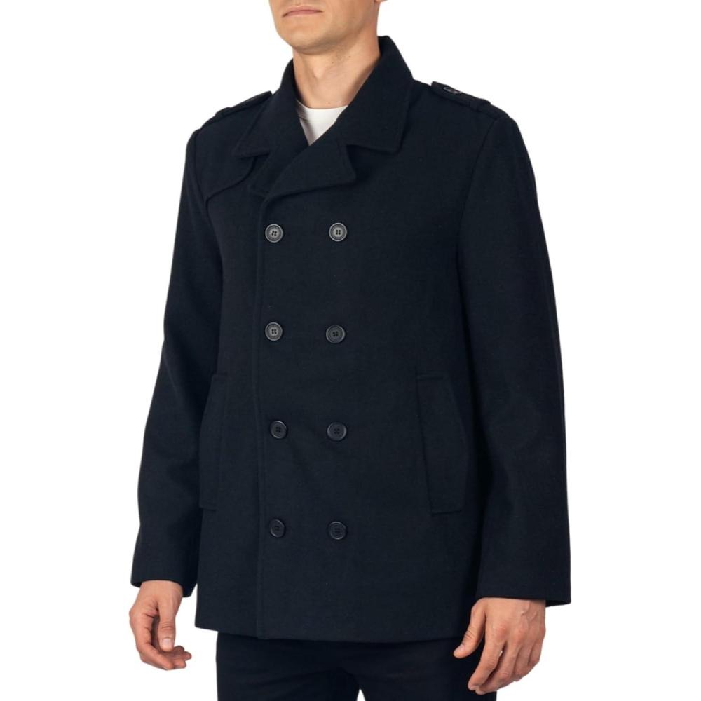 image:imageAlpine Swiss Jake Mens Wool Pea Coat Double Breasted Peacoat JacketBlack