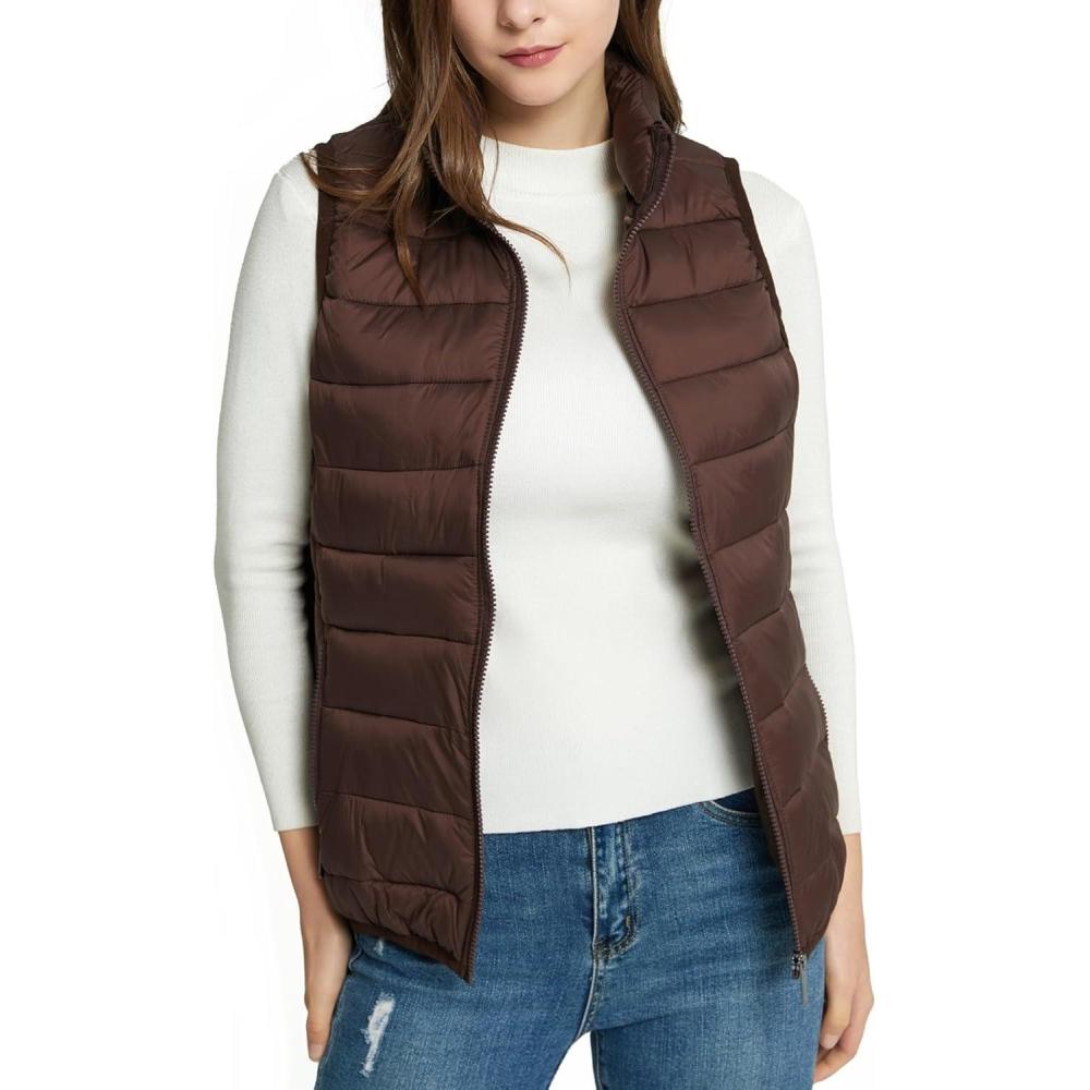 image:imageAlpine Swiss Jodie Womens Puffer Vest Down Alternate Insulated Vest Jacket Packable Layering Outerwear Windproof Zip PocketsBrown
