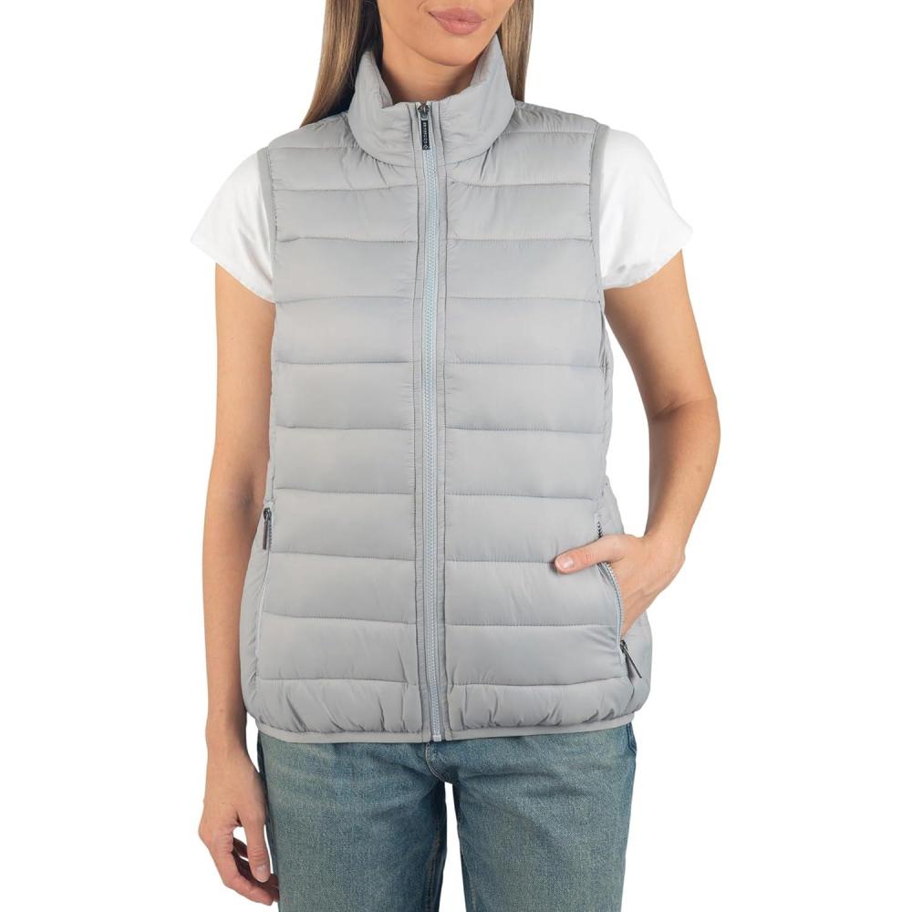 image:imageAlpine Swiss Jodie Womens Puffer Vest Down Alternate Insulated Vest Jacket Packable Layering Outerwear Windproof Zip PocketsGray