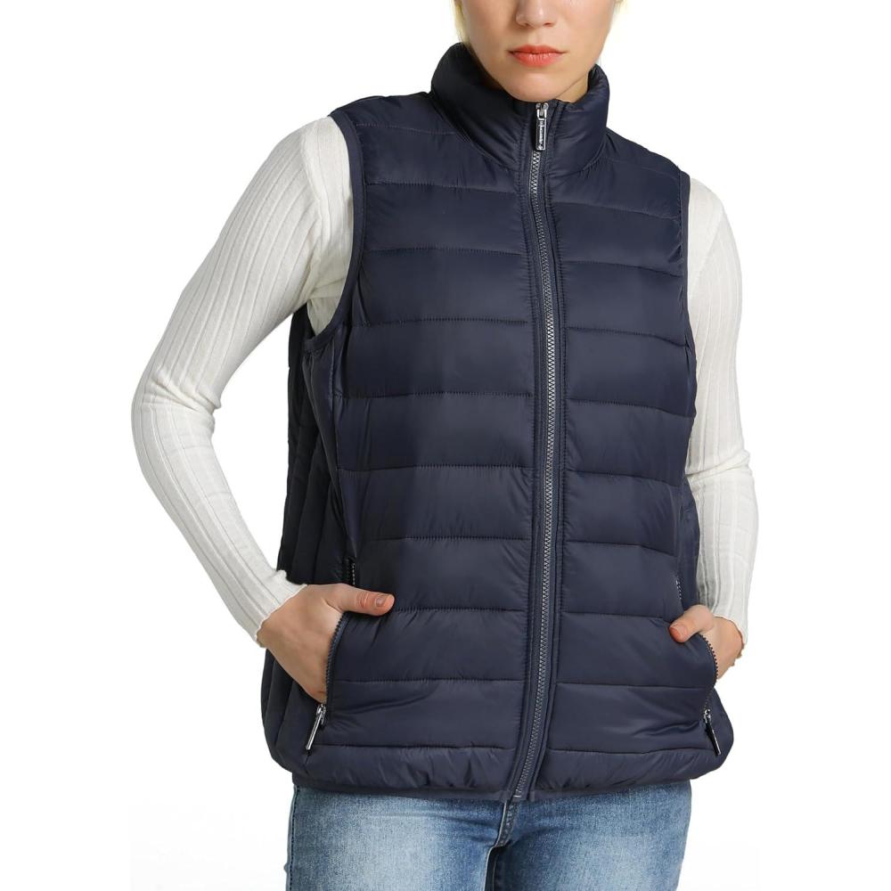 image:imageAlpine Swiss Jodie Womens Puffer Vest Down Alternate Insulated Vest Jacket Packable Layering Outerwear Windproof Zip PocketsNavy