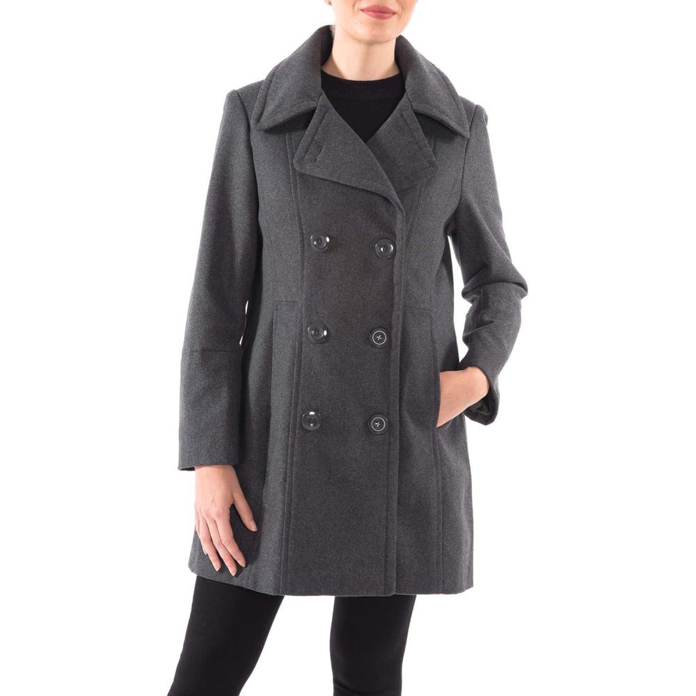 image:imageAlpine Swiss Norah Womens Wool Blend Peacoat Runs Large Classic Double Breasted Winter Coat Long Pea Coat ALine JacketGray