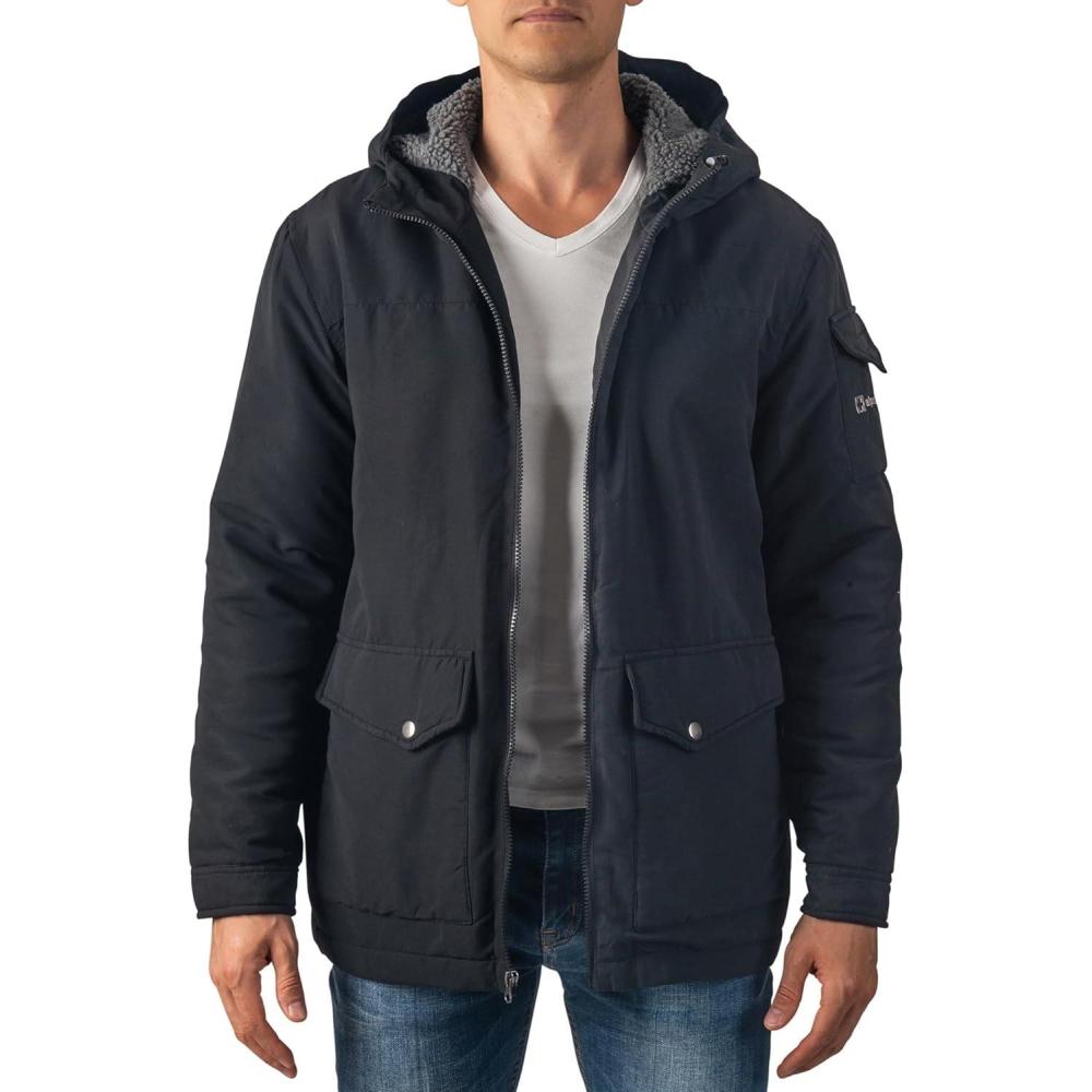 image:imageAlpine Swiss Shane Mens Sherpa Lined Parka Hooded Winter Coat Cargo Utility JacketBlack