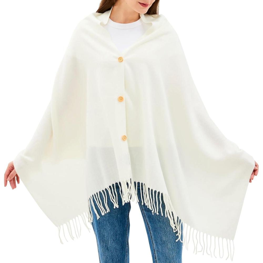 image:imageAlpine Swiss Womens Shawl Evening Wrap Pashmina Large Scarf Fringe Cape PonchoCream