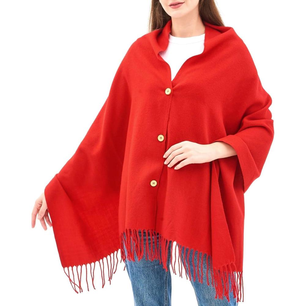 image:imageAlpine Swiss Womens Shawl Evening Wrap Pashmina Large Scarf Fringe Cape PonchoRed