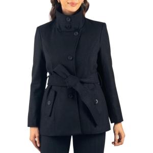 Alpine Swiss Bella Womens Wool Blend Coat Removable Belt Blazer Jacket Convertible Funnel Neck 3 in 1 Peacoat(Black)