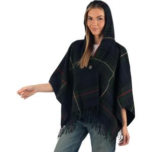 Alpine Swiss Carol Womens Shawl Wrap with Hood Poncho Sweater Large Scarf Fringe(Green Plaid)