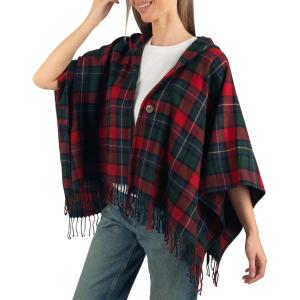 Alpine Swiss Carol Womens Shawl Wrap with Hood Poncho Sweater Large Scarf Fringe(Red Plaid)