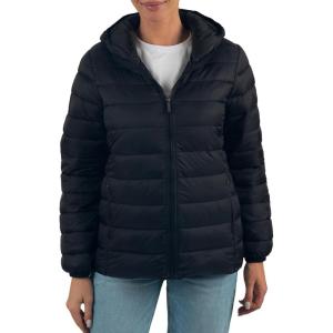 Alpine Swiss Eva Womens Hooded Puffer Jacket Down Alternate Coat Warm Water-Resistant Packable Winter Outerwear Zip Pockets(Black)