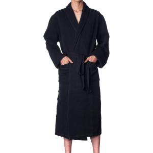 Alpine Swiss Gavin Mens Lightweight Cotton Robe Shawl Collar Knit Bathrobe(Black)