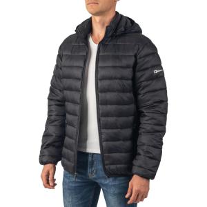 Alpine Swiss Mens Light Puffer Jacket Removable Hood Milo Winter Coat Packable Water-Resistant Down Alternative Bubble Jacket(Black)