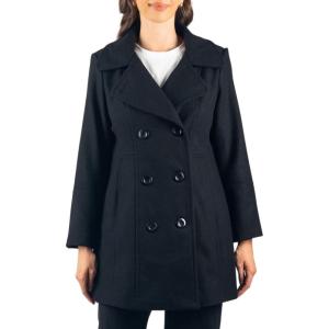 Alpine Swiss Norah Womens Wool Blend Peacoat Runs Large Classic Double Breasted Winter Coat Long Pea Coat A-Line Jacket(Black)