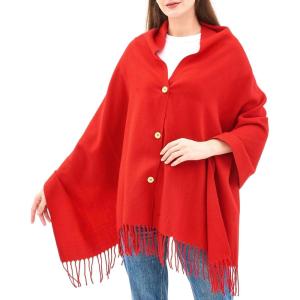 Alpine Swiss Womens Shawl Evening Wrap Pashmina Large Scarf Fringe Cape Poncho(Red)