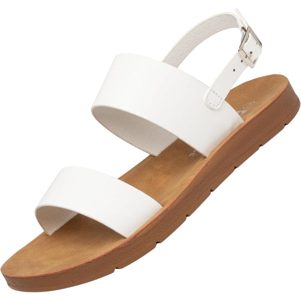 image:imageAlpine Swiss Beth Womens Sandals  Flat Two Strap Buckle Summer Shoes  Comfortable Everyday Footbed Slides  Casual Slip On Sandals for WomenWhite