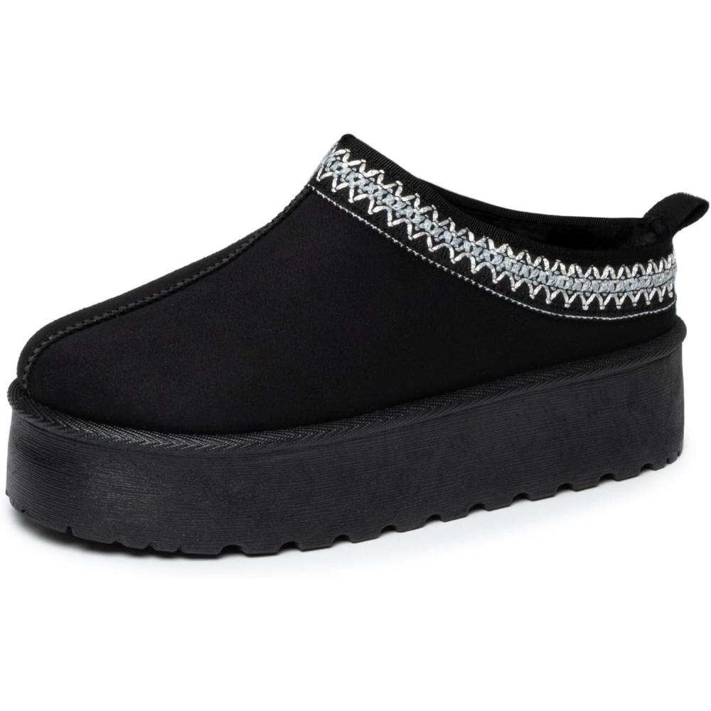 image:imageAlpine Swiss Emily Womens Platform Slippers Faux Fur Warm Slip On Clog Shoes Short Ankle BootsBlack