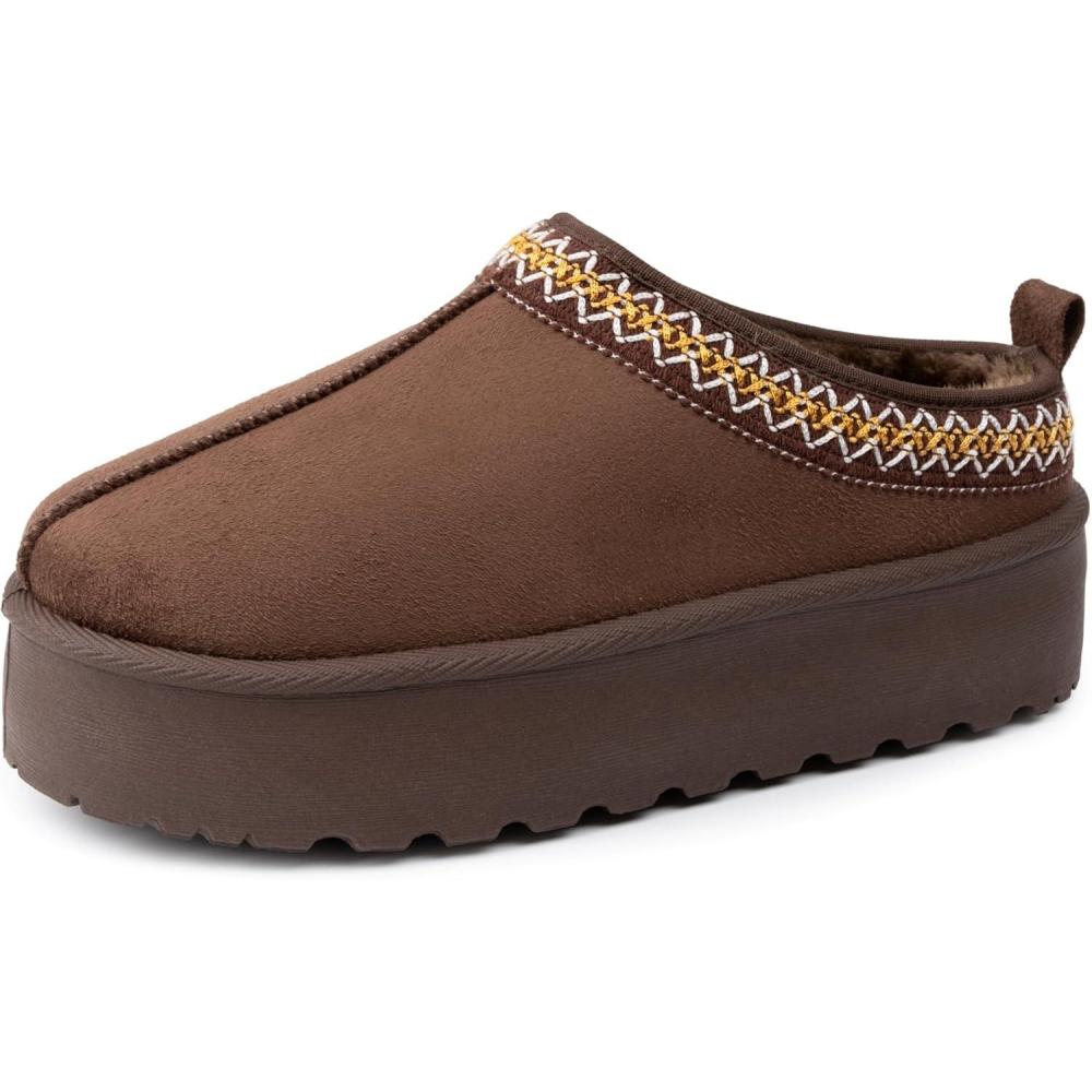 image:imageAlpine Swiss Emily Womens Platform Slippers Faux Fur Warm Slip On Clog Shoes Short Ankle BootsBrown