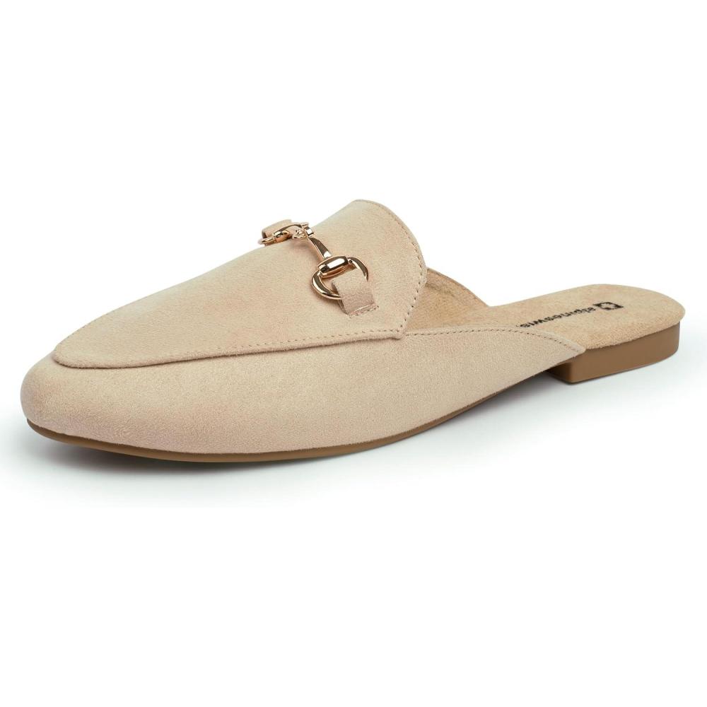 image:imageAlpine Swiss Erin Womens Flat Mules Loafers Round Toe Blackless Slide on ShoesMicrosuede Beige