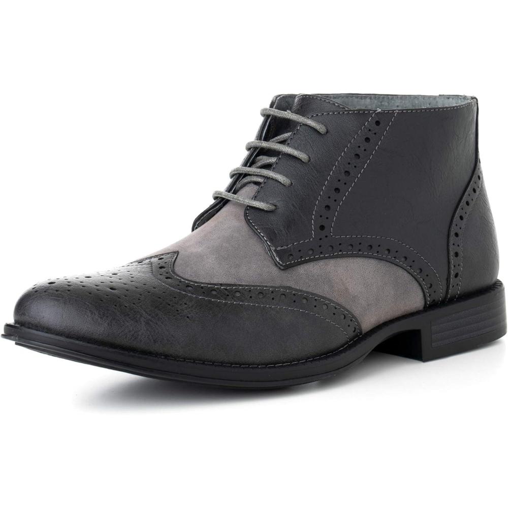 image:imageAlpine Swiss Geneva Mens Ankle Boots Lace Up TwoTone Brogue Wing Tip Dress ShoesGrey