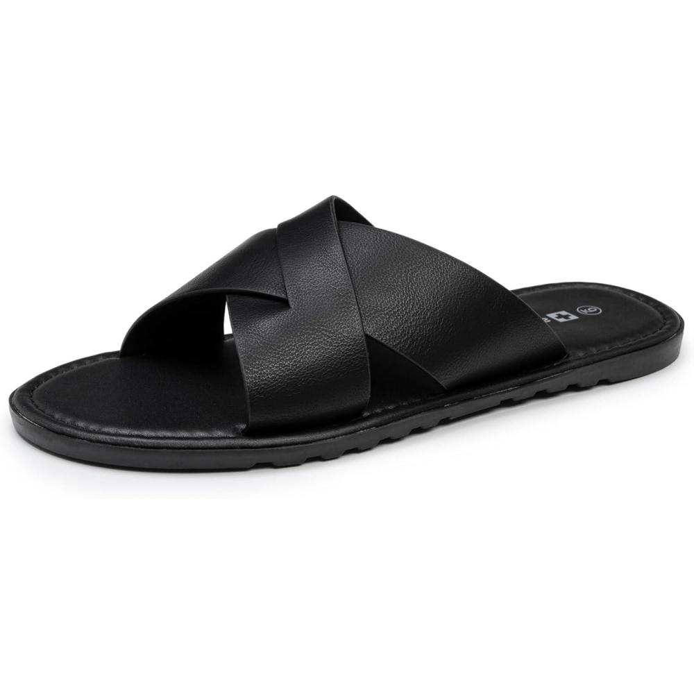 image:imageAlpine Swiss Hugo Mens Vegan Leather Slide Sandals  Dressy amp Comfortable Indoor Outdoor Shoes  Cross Strap Design for Casual amp Elevated Wear  WaterResistant amp AntiSlip Traction Flip FlopsBlack