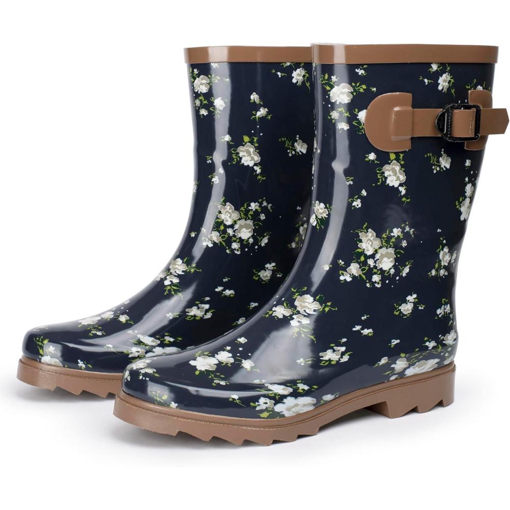 image:imageAlpine Swiss Izzy Womens Waterproof Mid Calf Rain Boots  Tall Rubber Garden Boots  AntiSlip Outdoor Work Mud Boot  Wellington Boots Rain ShoesFlower Short