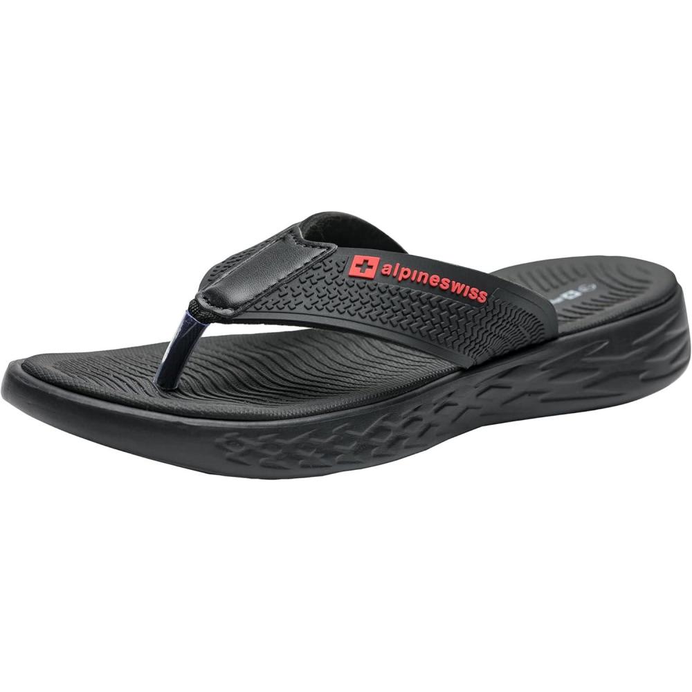 image:imageAlpine Swiss Katie Womens Flip Flops  Comfortable Outdoor Walking Thong Sandals  Flip Flops for Womens Everyday Wear  AntiSlip ShockAbsorbing Sole Cushioned Footbed  WaterResistant Beach ShoesBlack