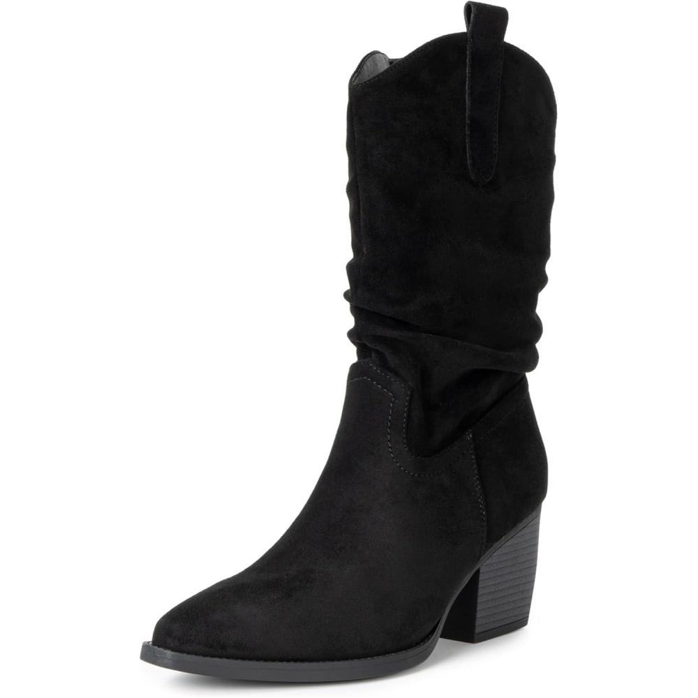 image:imageAlpine Swiss Kayla Womens Western Slouch Boots Mid Calf Block Heel Cowboy BootiesBlack