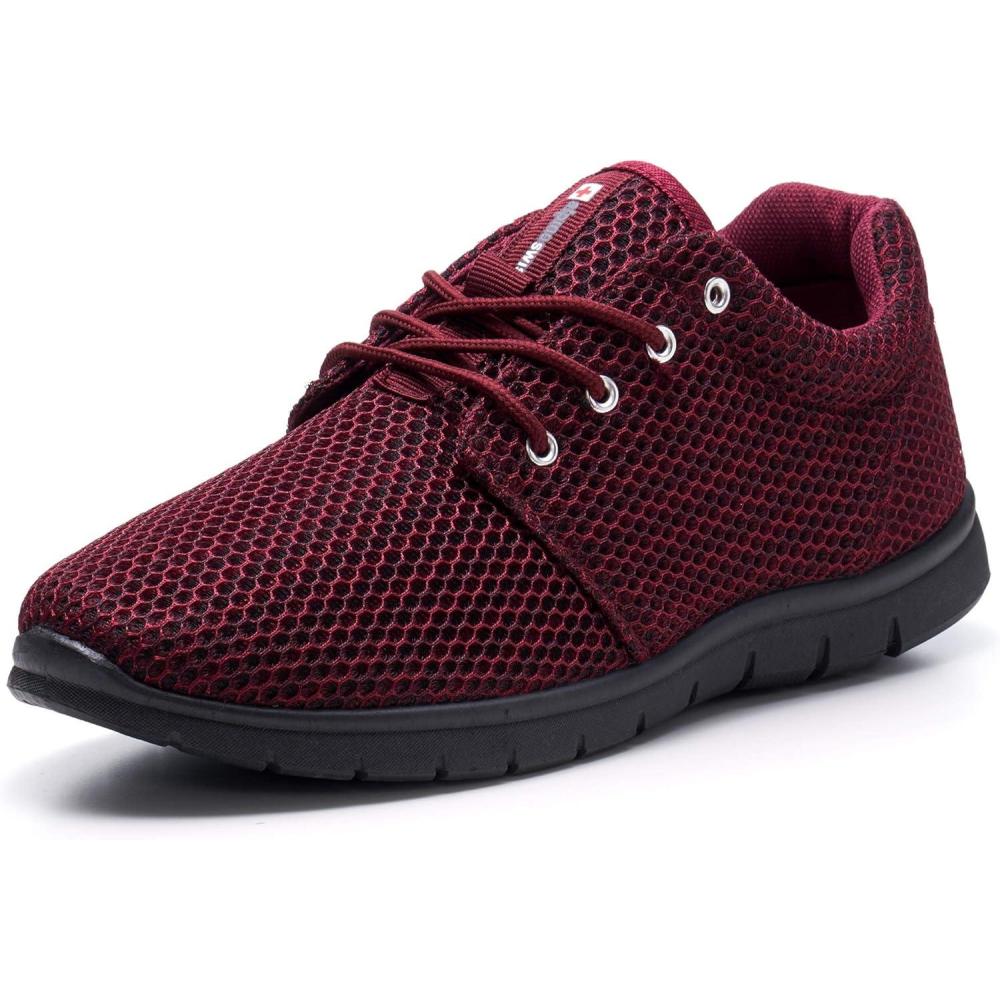 image:imageAlpine Swiss Kilian Mens Walking Shoes  Breathable Mesh Running Shoes  Lightweight Fashion Sneakers  Athletic Tennis TrainersBurgundy