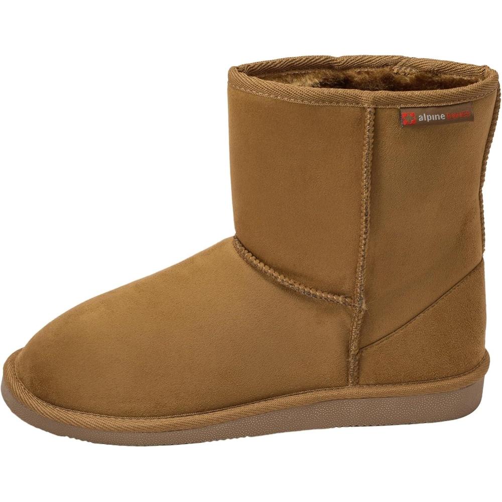 image:imageAlpine Swiss Laura Womens Short Winter Boots  Faux Suede Sherpa Lined Ankle Boots  Warm Comfortable AntiSlip Sole  Stylish Fall Winter ShoesChestnut