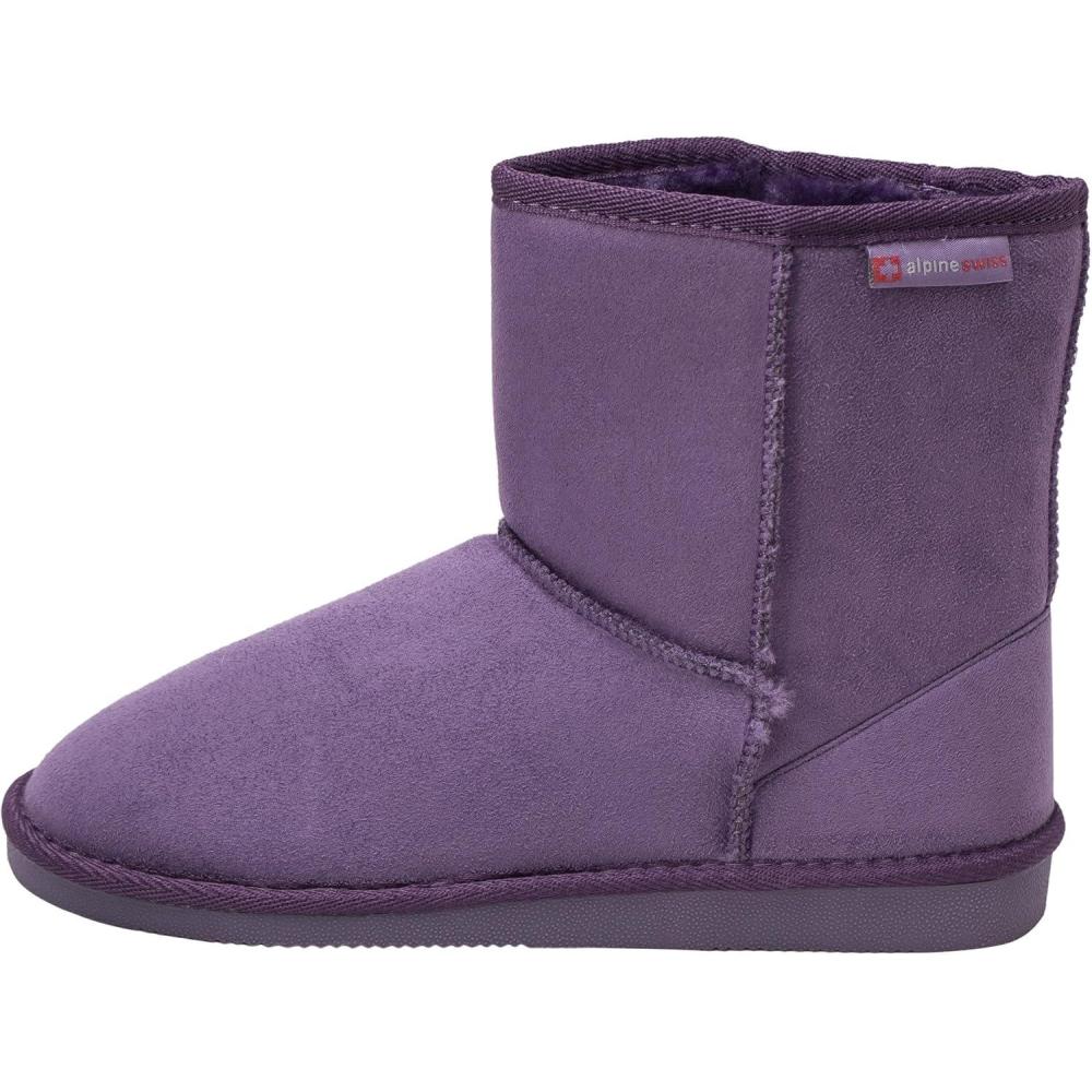 image:imageAlpine Swiss Laura Womens Short Winter Boots  Faux Suede Sherpa Lined Ankle Boots  Warm Comfortable AntiSlip Sole  Stylish Fall Winter ShoesPurple