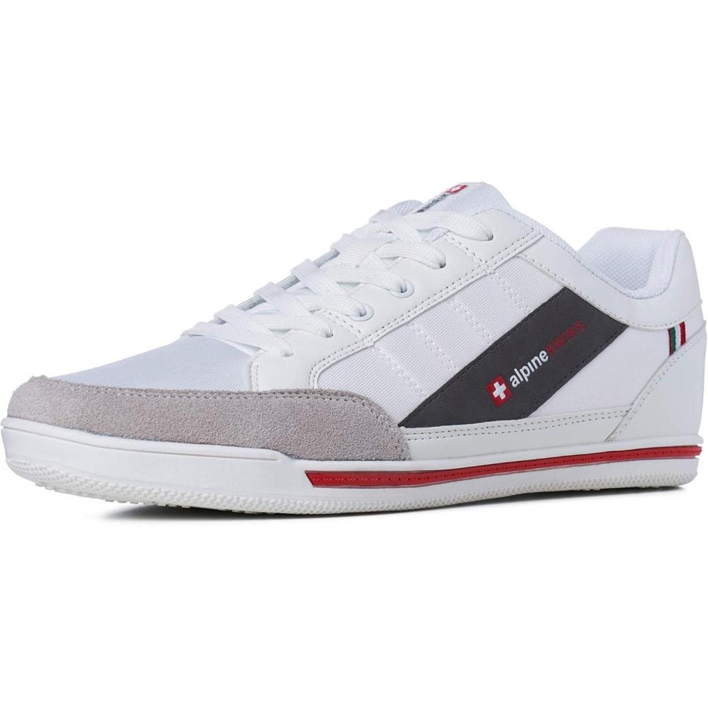 image:imageAlpine Swiss Mens Retro Sneakers  Euro Vintage Inspired Low Top Shoes with Suede Trim  Stefan Fashion Sneakers  Streetwear Casual Tennis ShoesWhite