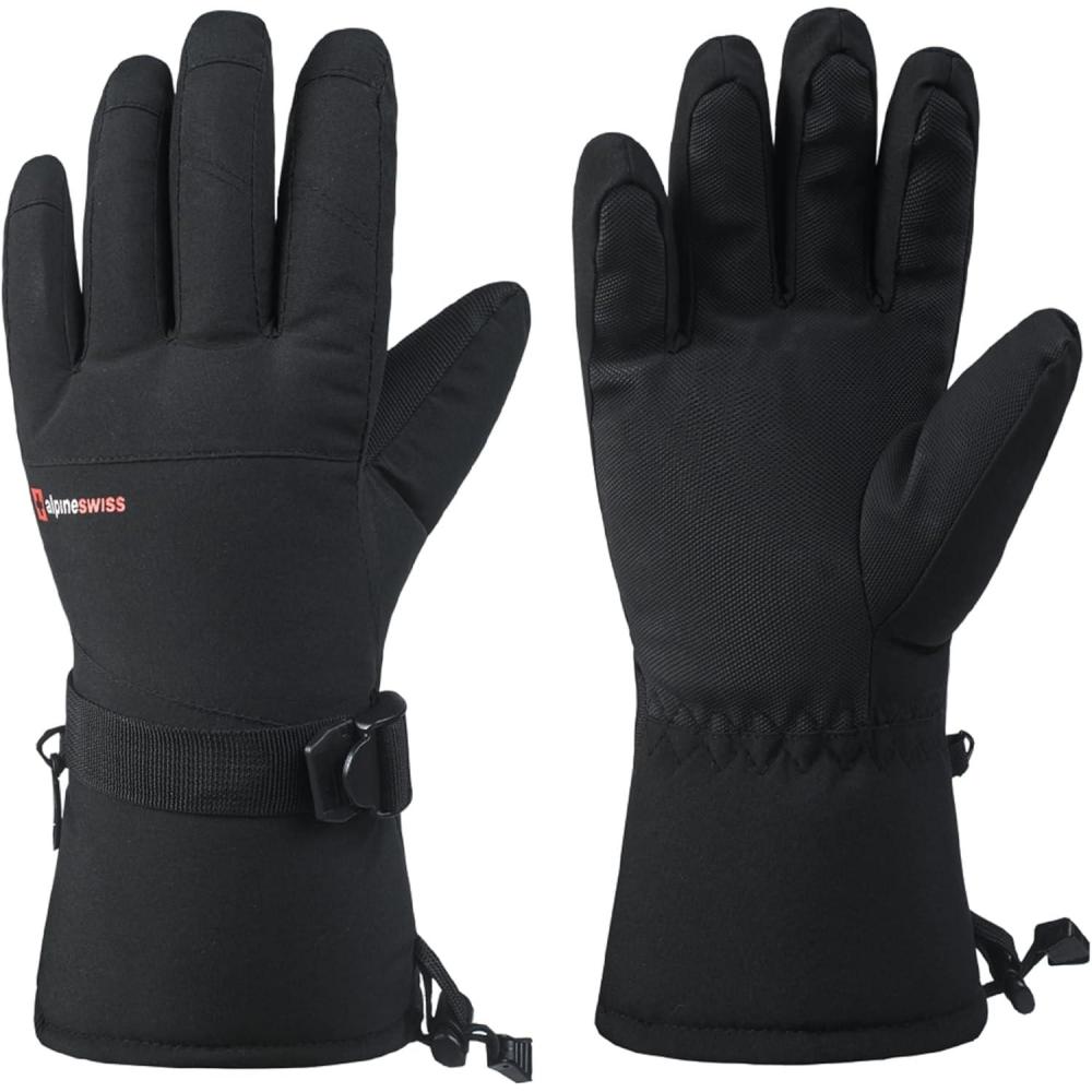 image:imageAlpine Swiss Mens Waterproof Gauntlet Snow Ski Gloves Winter Sport Snowboarding Windproof Warm 3M ThinsulateBlack
