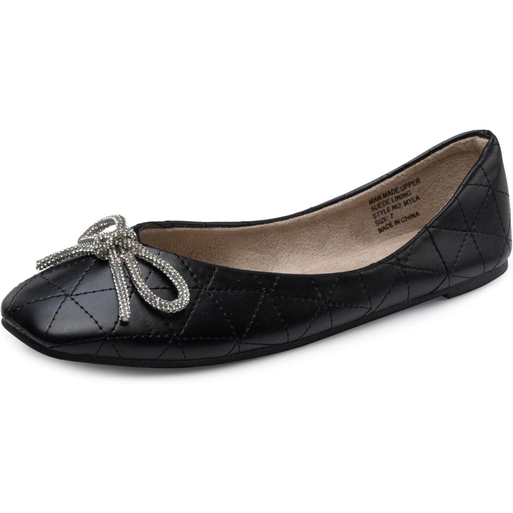 image:imageAlpine Swiss Myla Womens Ballet Flats Square Toe Rhinestone Bow Dressy Slip On ShoesBlack