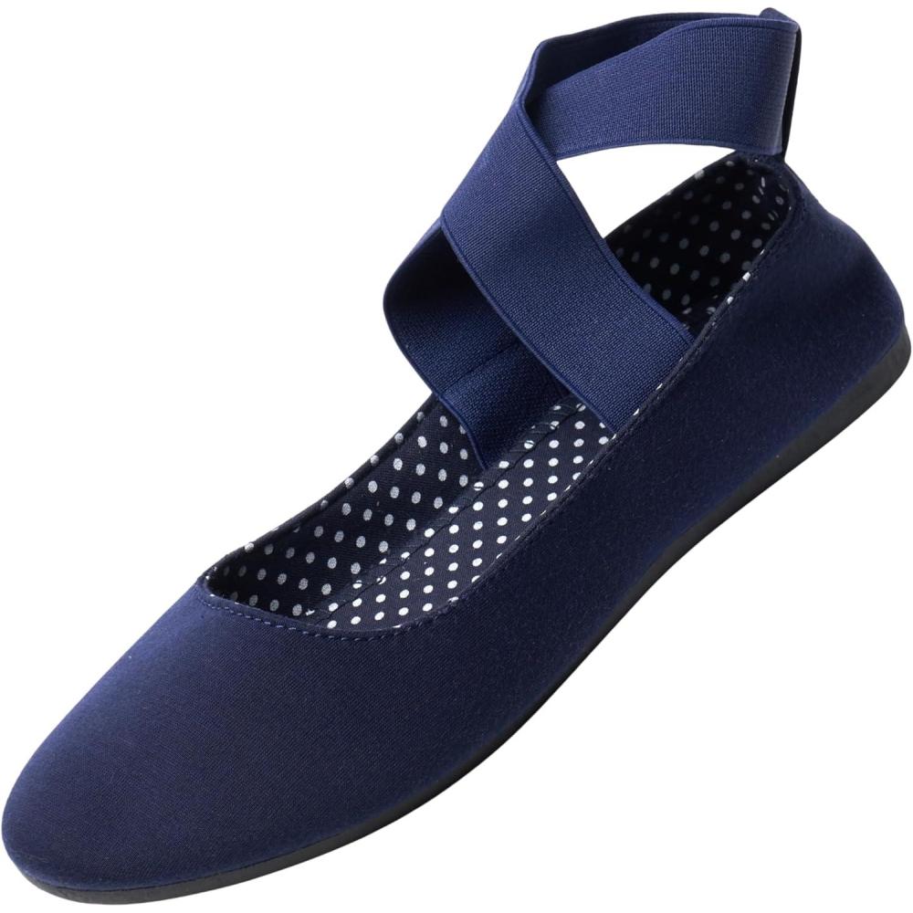 image:imageAlpine Swiss Peony Ballet Flats Shoes for Women  Elastic Ankle Strap Flats  Round ClosedToe  Slip On Loafers  Padded for Comfort  Runs SmallNavy