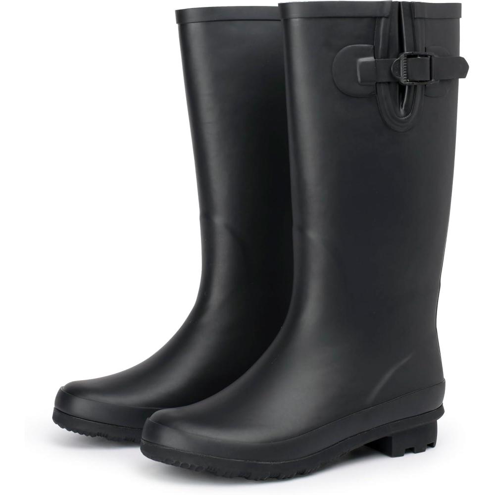 image:imageAlpine Swiss Reya Womens Waterproof Mid Calf Rain Boots  Tall Rubber Garden Boots  AntiSlip Outdoor Work Mud Boot  Wellington Boots Rain ShoesBlack Tall