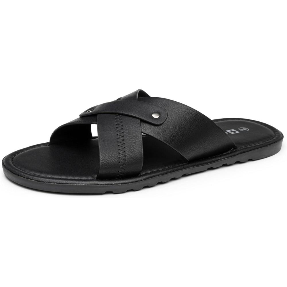 image:imageAlpine Swiss Saul Mens Vegan Leather Slide Sandals Dressy Indoor Outdoor Summer ShoesBlack