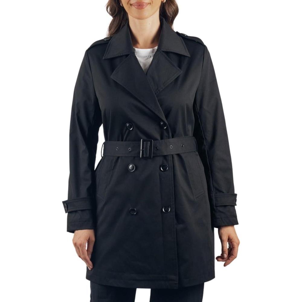 image:imageAlpine Swiss Siena Womens Rain Jacket Waterproof Trench Coat Lightweight Raincoat Double Breasted Long Peacoat OvercoatBlack
