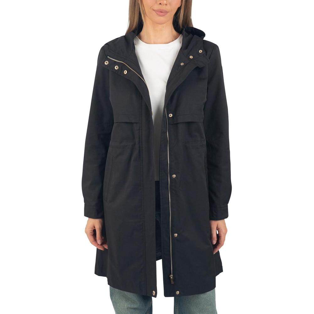image:imageAlpine Swiss Tanya Womens Hooded Rain Jacket Long Raincoat Trench Coat WindbreakerBlack