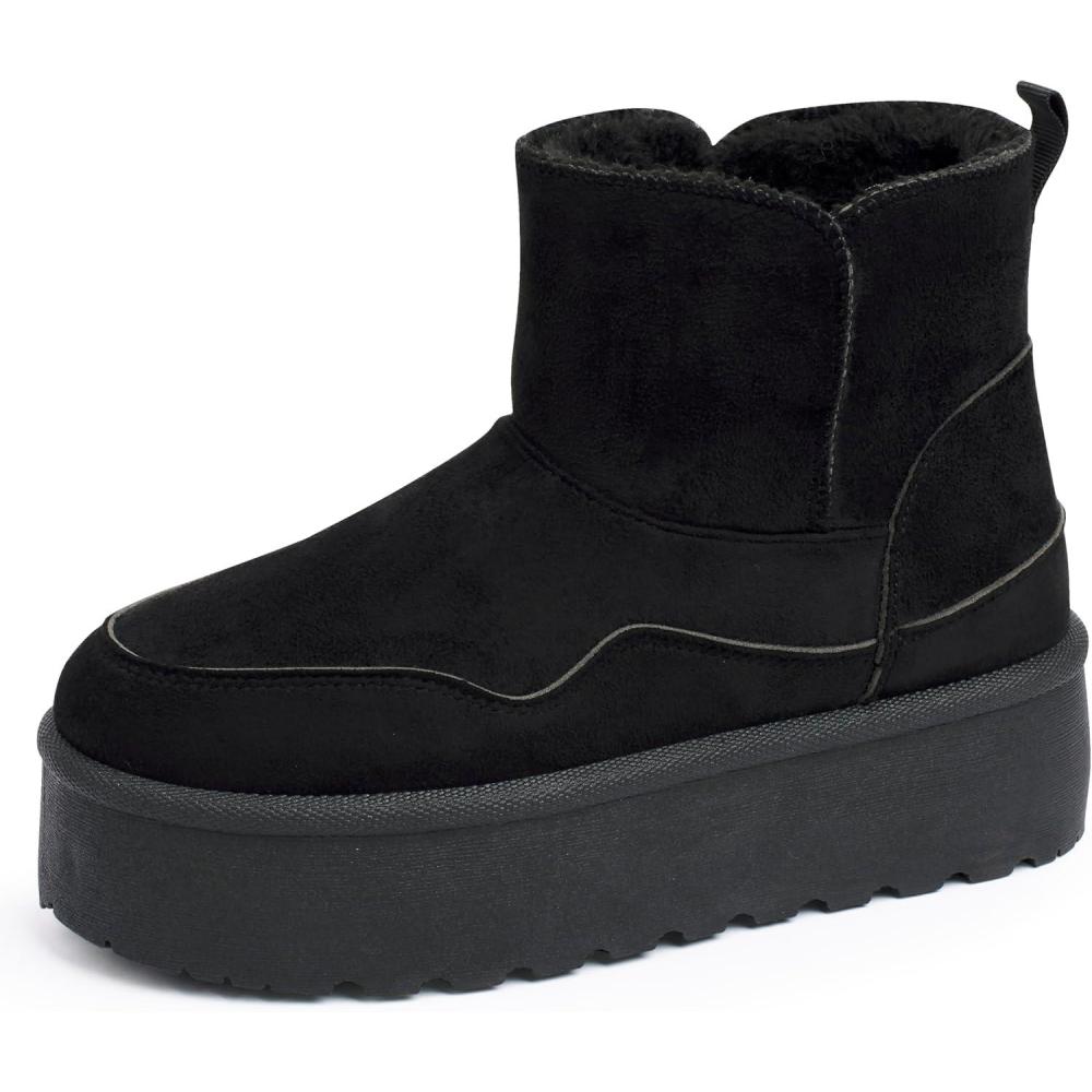 image:imageAlpine Swiss Tiana Womens Platform Mini Boots RUNS SMALL Faux Fur Lined Short Ankle Boots  Slip On Warm Winter Booties  Lightweight AntiSlip SoleBlack