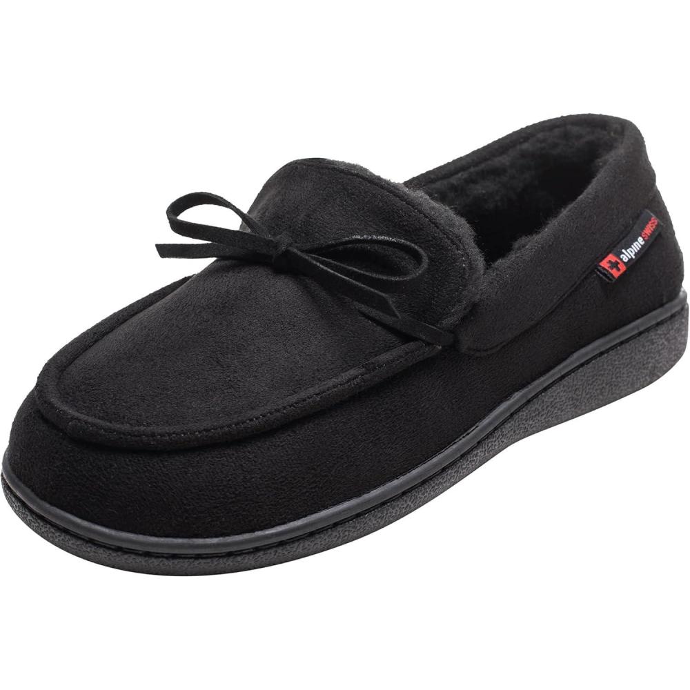 image:imageAlpine Swiss Vayla Womens Moccasin Slippers Warm Shearling Comfortable House ShoesBlack