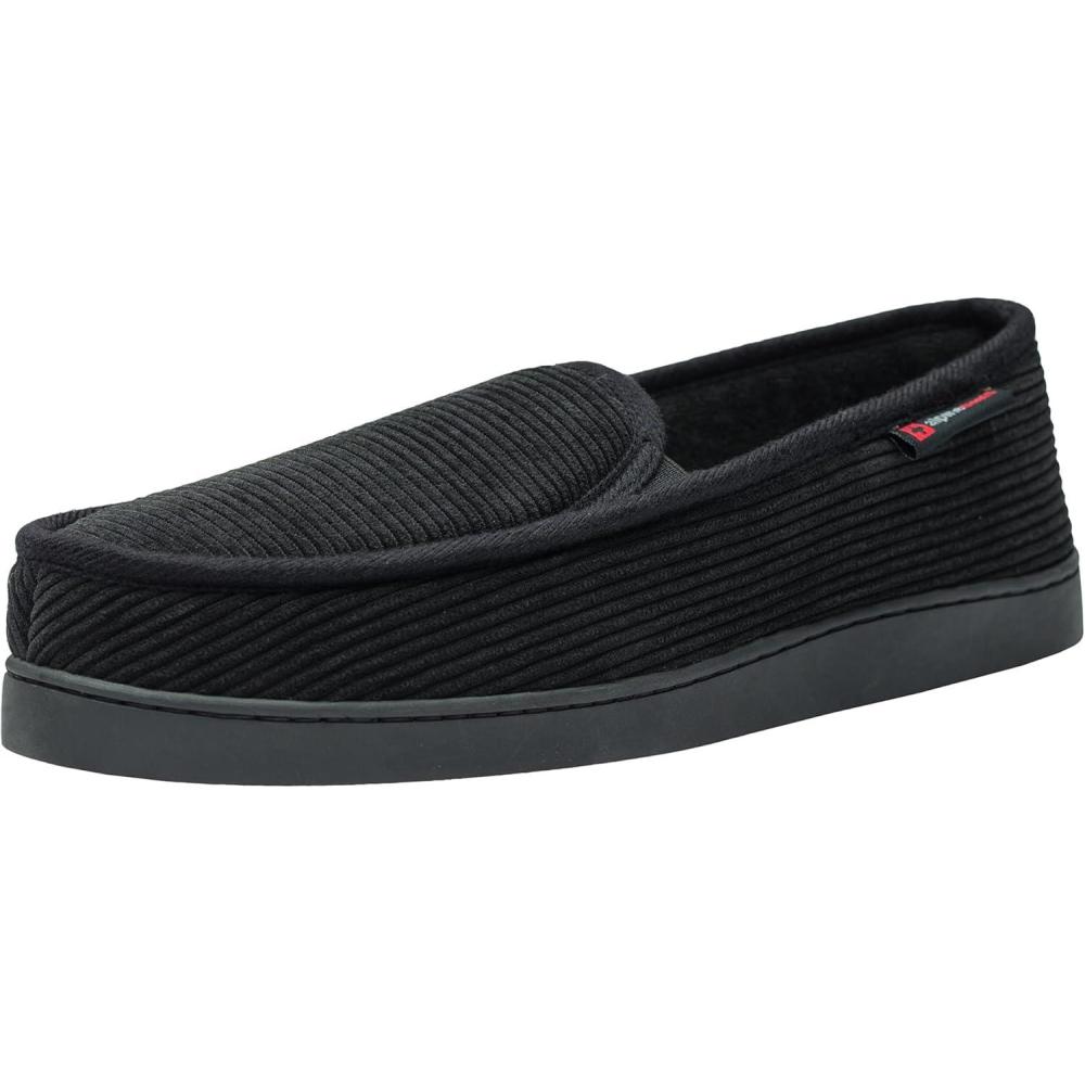 image:imageAlpine Swiss Wide Mens Slippers  Steve Moccasin Slipper  Memory Foam House Shoes  Corduroy SlipOn with Terry Lining  Indoor Outdoor NonSlip Rubber Sole  Swollen Foot ReliefBlack