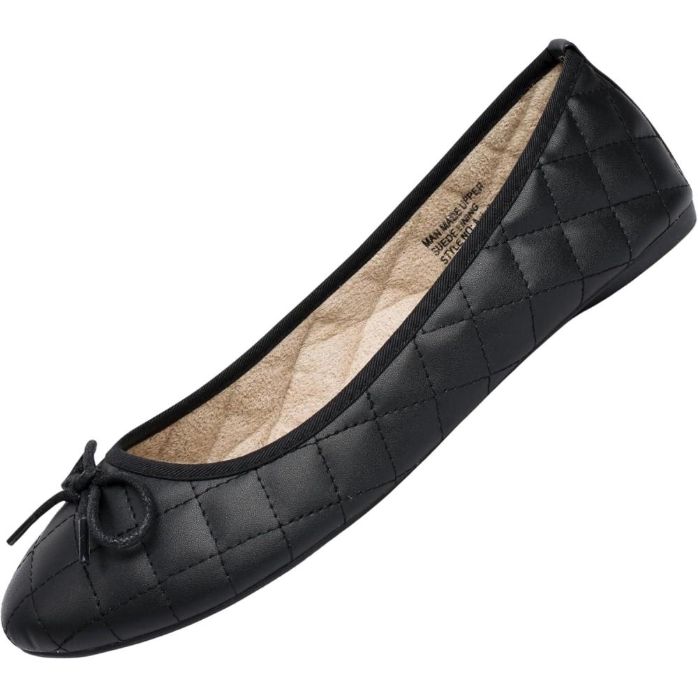 image:imageAlpine Swiss Womens Aster Ballet Flats  Patent Leather SlipOn Shoes  Quilted Pillow Stitch  Rounded Toe  Everyday Comfortable Fashion FootwearJet Black