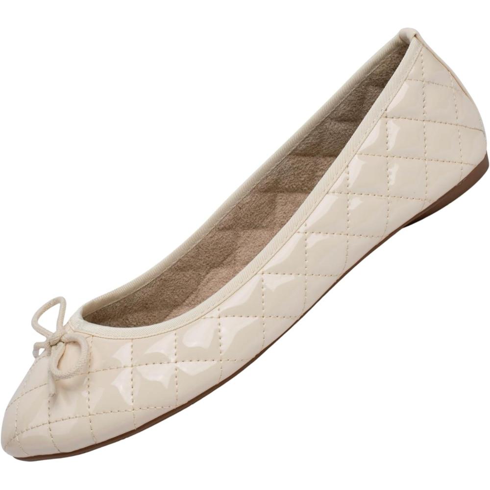 image:imageAlpine Swiss Womens Aster Ballet Flats  Patent Leather SlipOn Shoes  Quilted Pillow Stitch  Rounded Toe  Everyday Comfortable Fashion FootwearTan