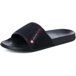 Alpine Swiss Athletic Slides For Men | Flip Flop Sandals House Shoes Slippers For Men | Comfortable Lightweight & Water Friendly | Casual Open Toe Slides(Black)