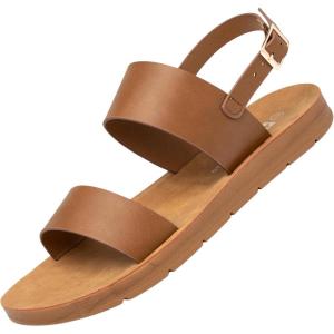 Alpine Swiss Beth Womens Sandals | Flat Two Strap Buckle Summer Shoes | Comfortable Everyday Footbed Slides | Casual Slip On Sandals for Women(Tan)